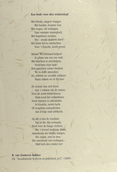 Zinderen Bakker, R. van. - Een bede voor den winkelslaaf.